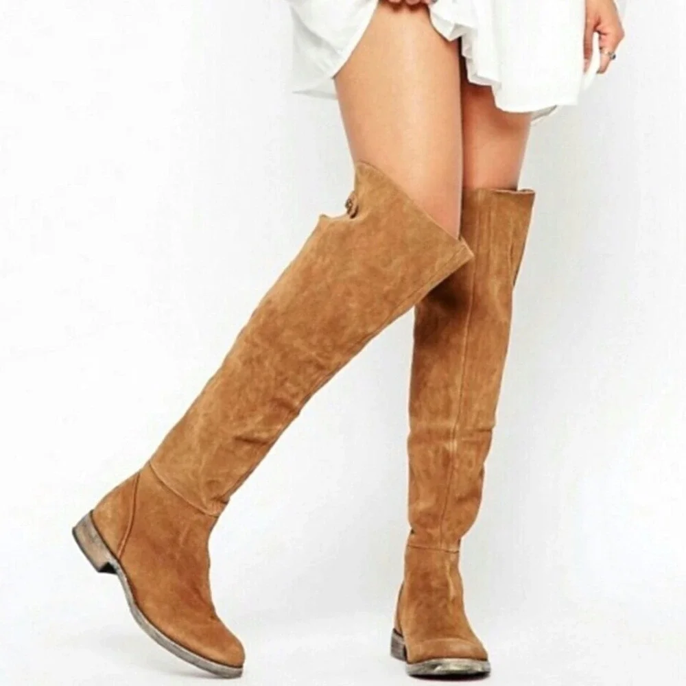 Free People Carlisle Boot Suede Brown Over The Knee Distressed Tall Boots 40